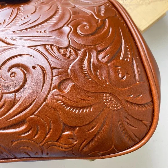 NWT Patricia Nash Gracchi Florence Tooled Leather Frame Satchel Brown P38407 - Picture 14 of 15